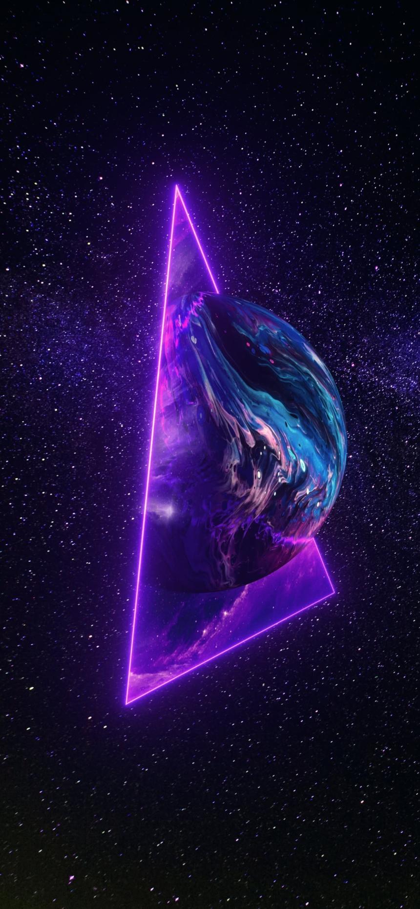 Neon Triangle Cyberpunk Planet Wallpaper