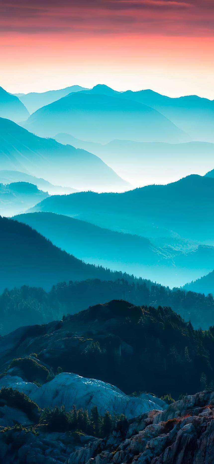 Blue Mist Mountain Layers Sunrise Wallpaper
