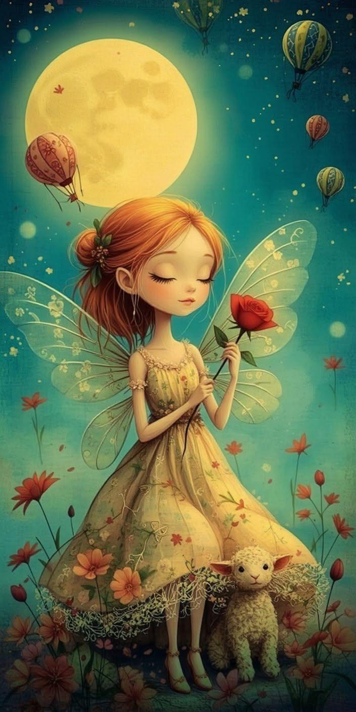Enchanted Fairy and Lamb Under the Moon Wallpaper