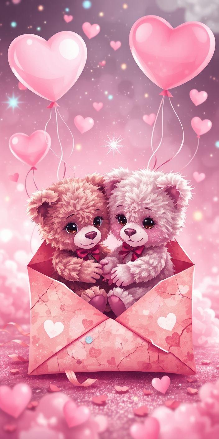Cute Valentine Teddy Bears in Love Wallpaper