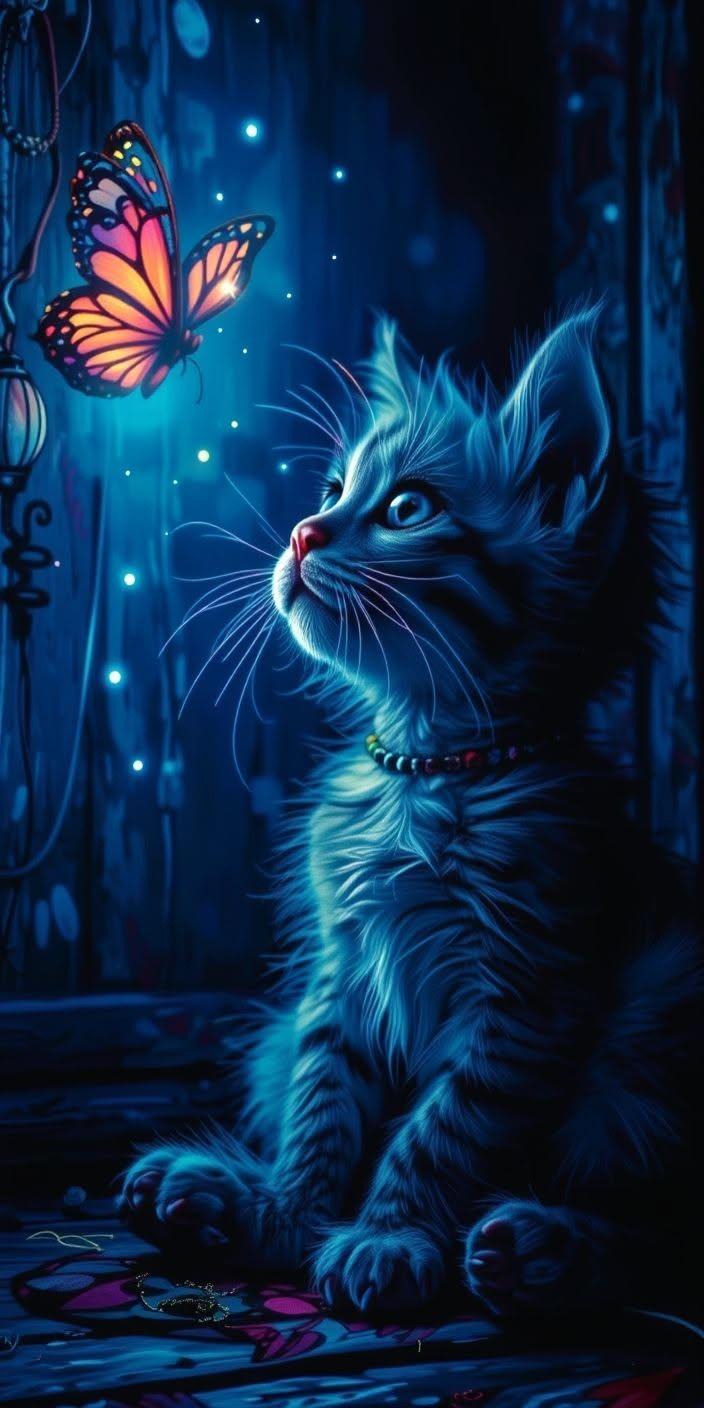 Cute Kitten and Butterfly Wallpaper
