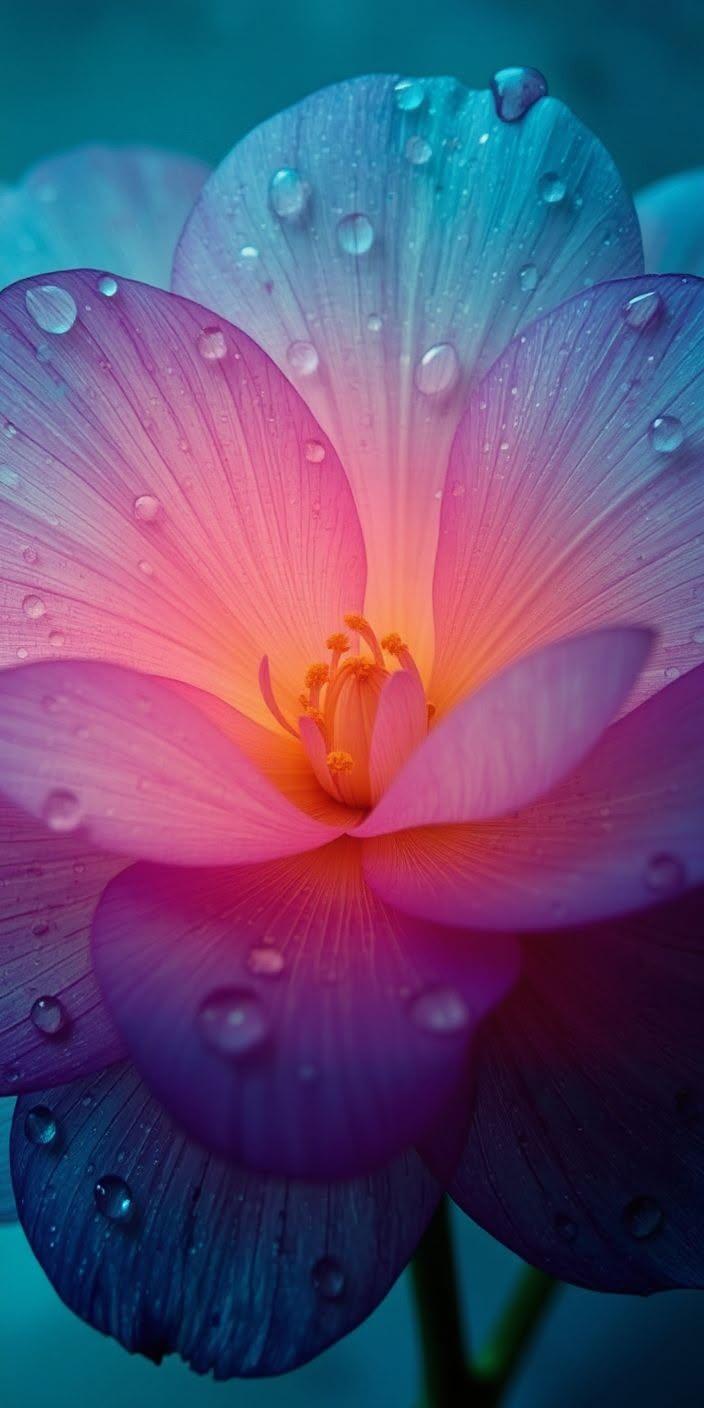 Glowing Pastel Lotus Gradient with Dewdrops Wallpaper