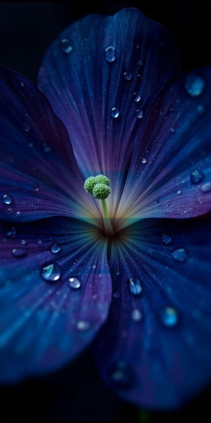 Moody Dark Blue Hibiscus with Raindrops Wallpaper