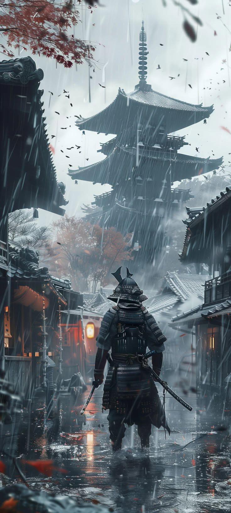 Samurai in the Rain Wallpaper