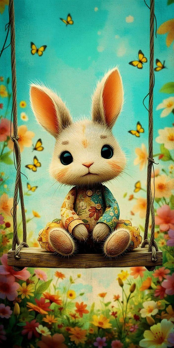 Cute Bunny Swing Wallpaper