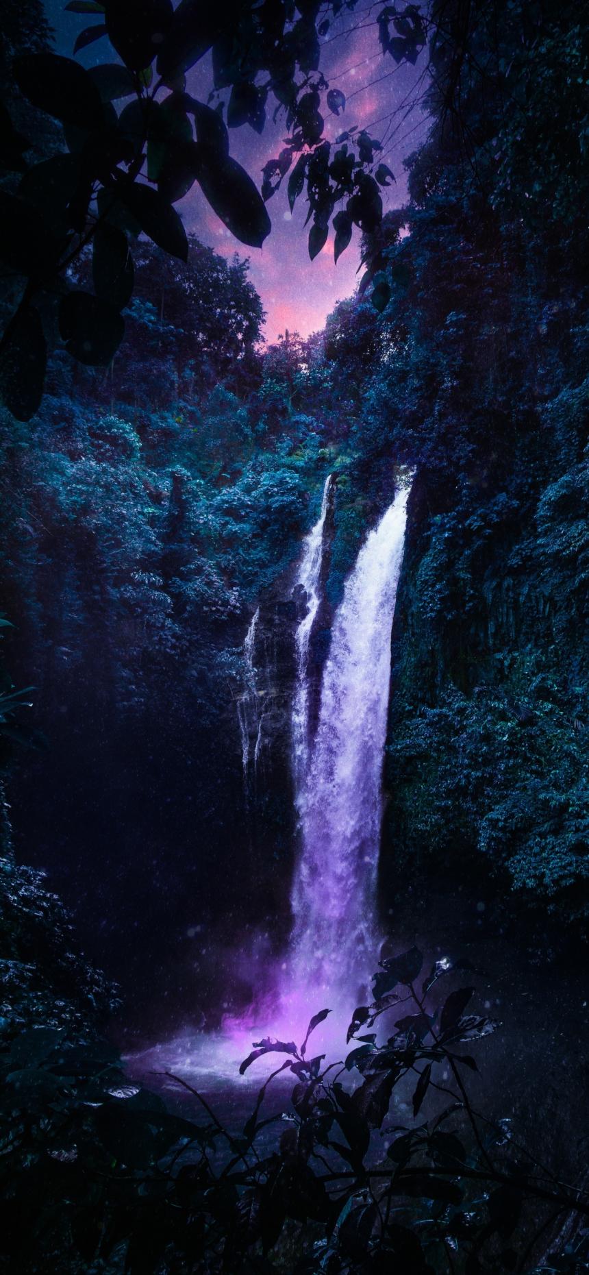 Mystical Waterfall Nightscape Wallpaper