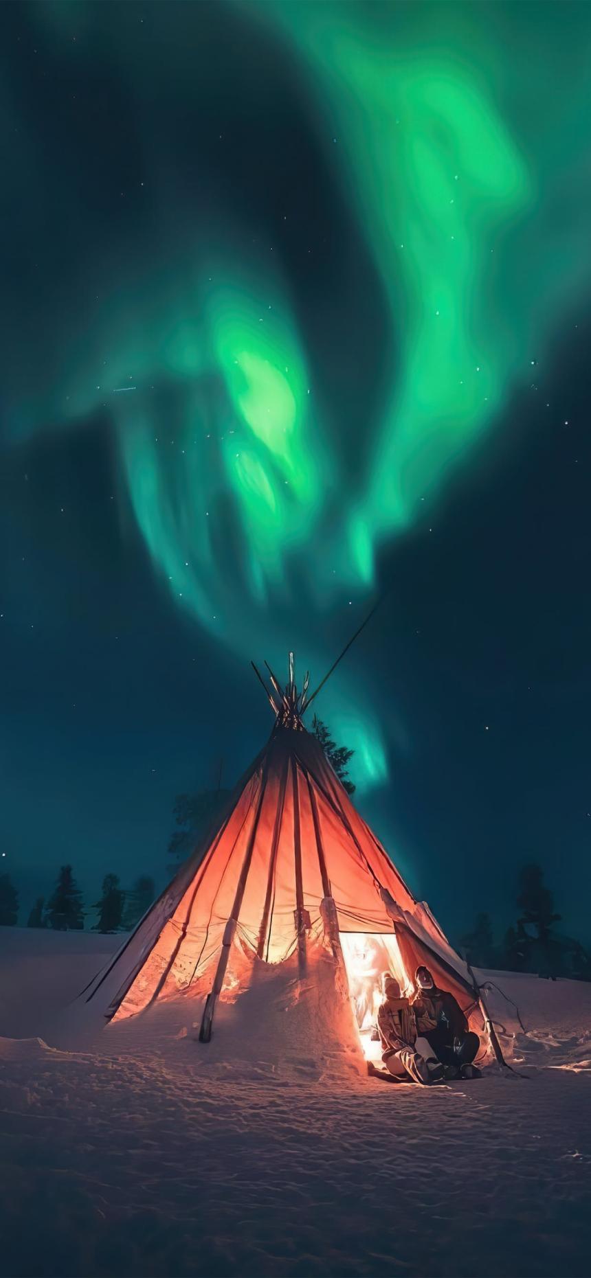 Northern Lights Tent Wallpaper – Magical Arctic Night Scene