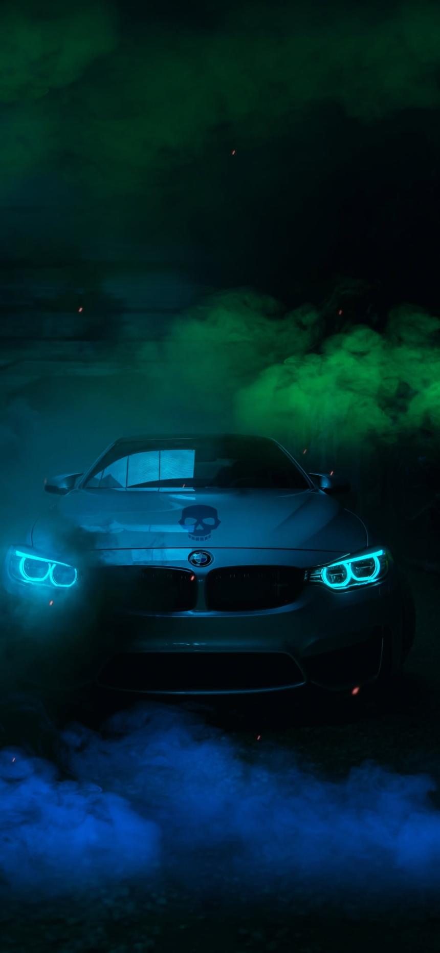 Moody Neon BMW Skull Smoke Wallpaper