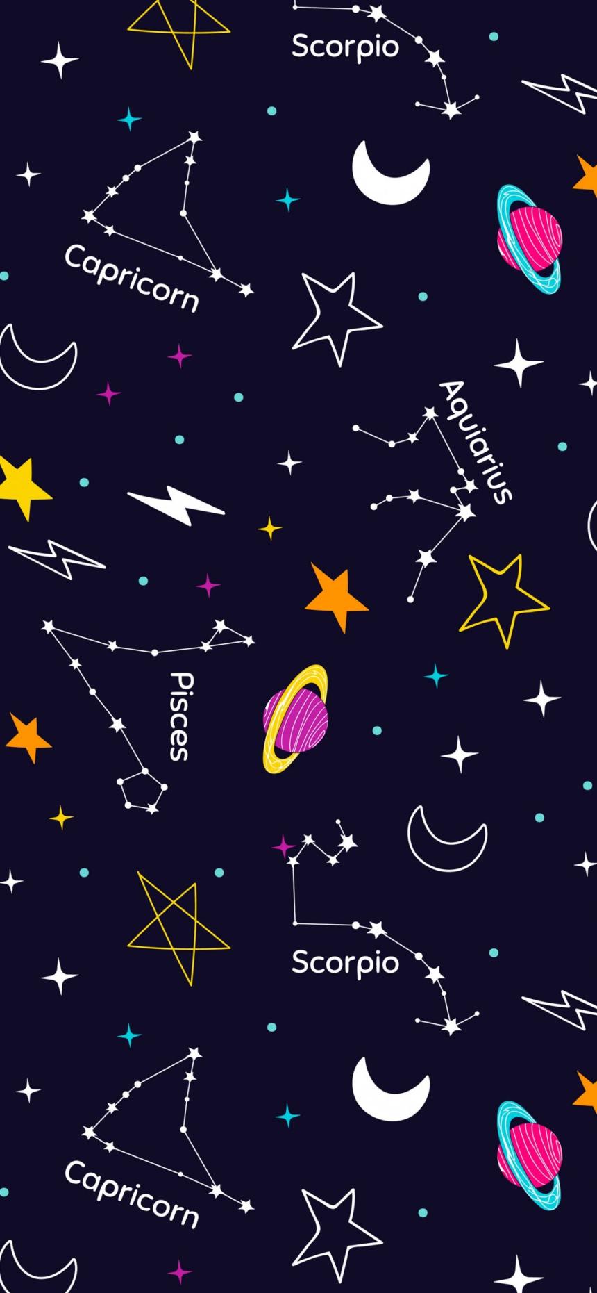 Cute Colorful Zodiac & Constellations Space Phone Wallpaper