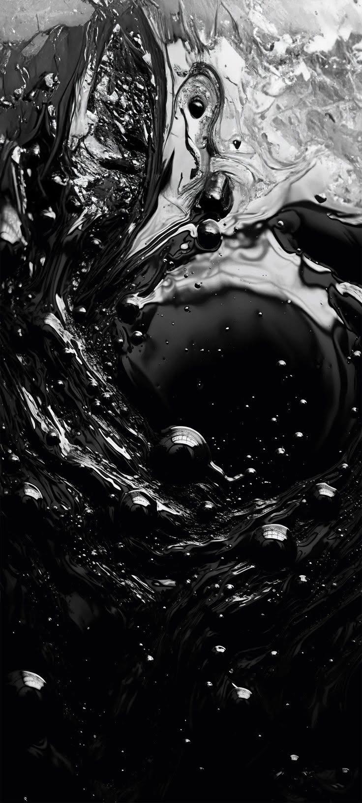 Abstract Glossy Black Liquid Marble Phone Wallpaper