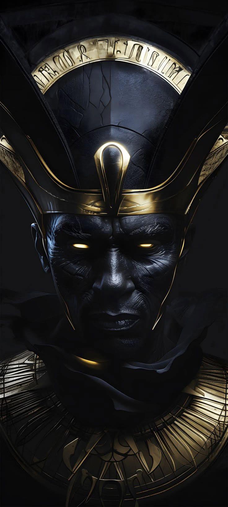 Dark Egyptian Pharaoh with Glowing Eyes AMOLED Phone Wallpaper