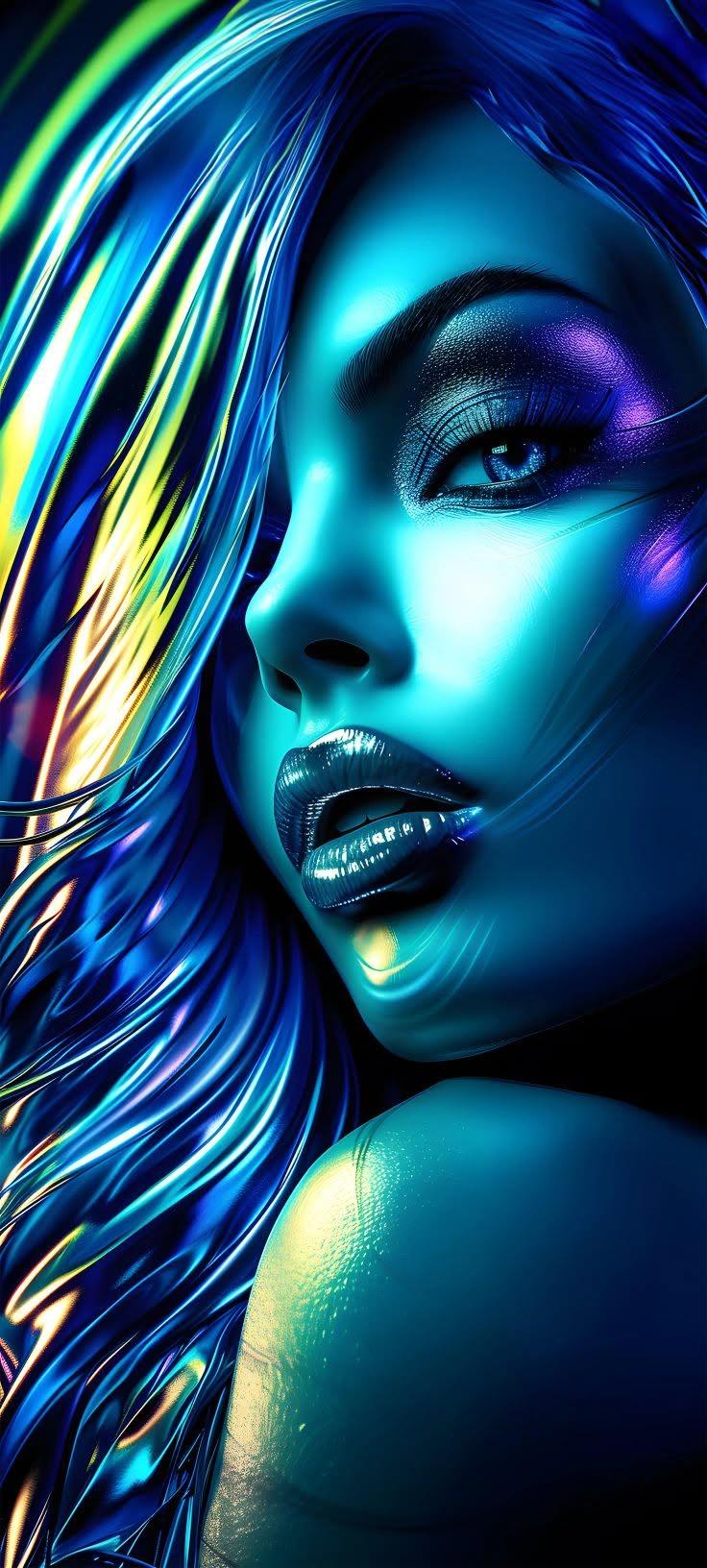 Neon Cyber Beauty Wallpaper