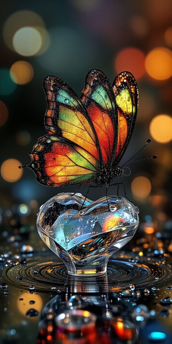 Rainbow Butterfly Crystal Heart Wallpaper