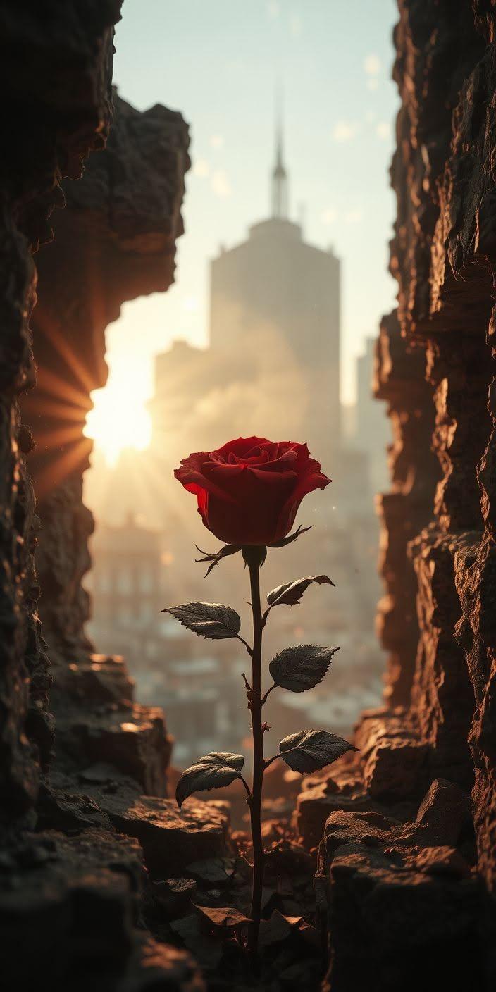 Lone Red Rose in the City Wallpaper