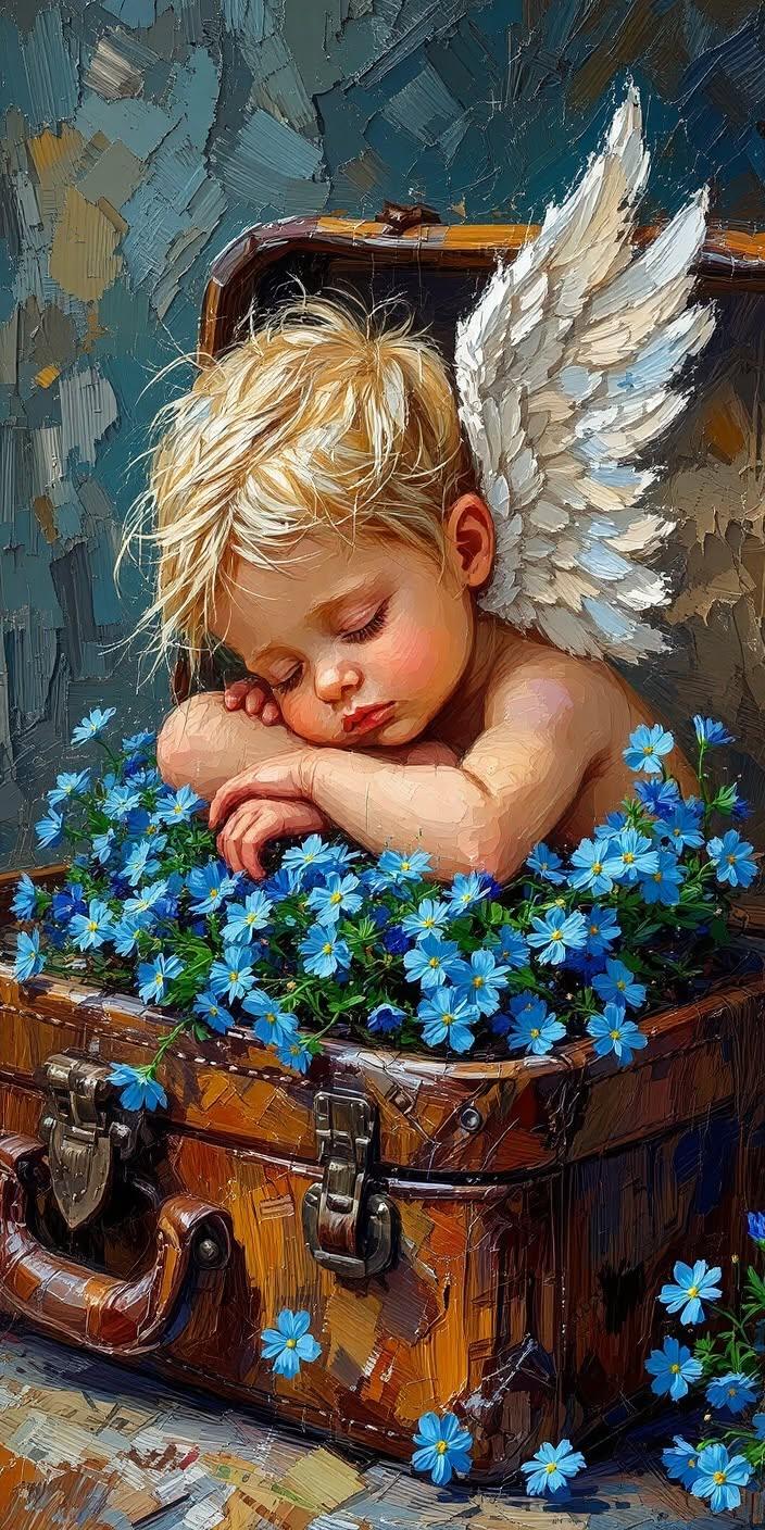 Sleeping Angel Baby in Vintage Suitcase Wallpaper