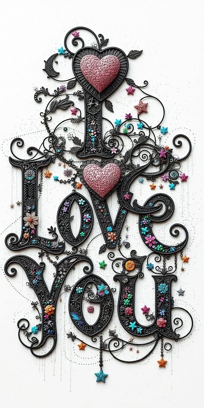 Decorative I Love You Heart Typography Wallpaper