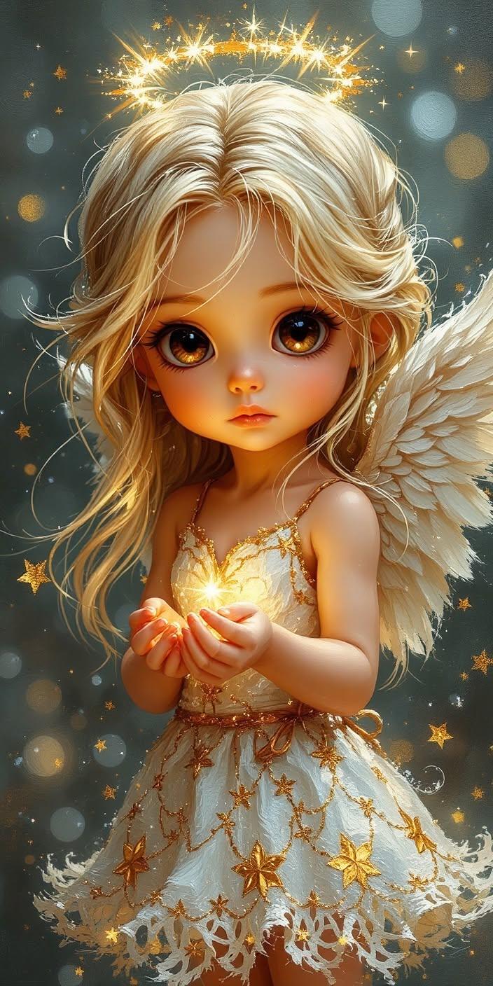 Cute Angel Girl Holding Starlight Wallpaper