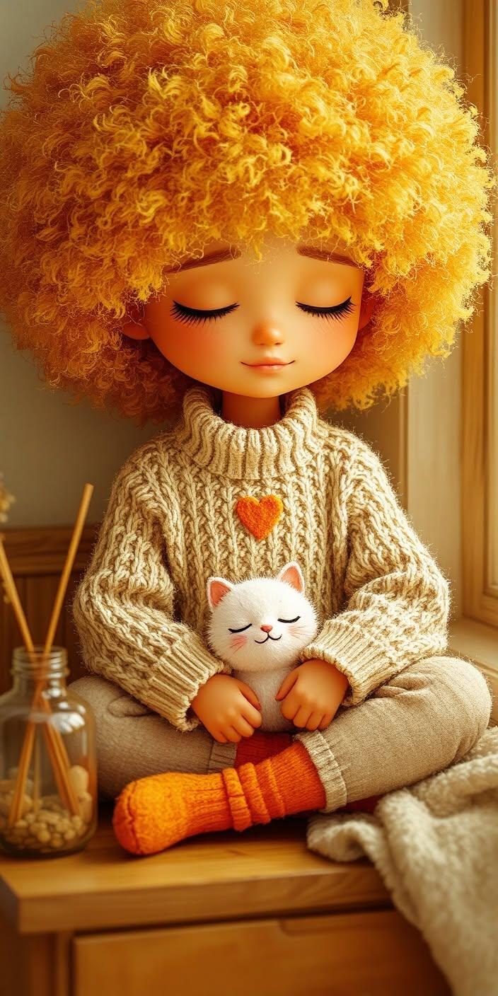 Cozy Girl and Kitten Wallpaper