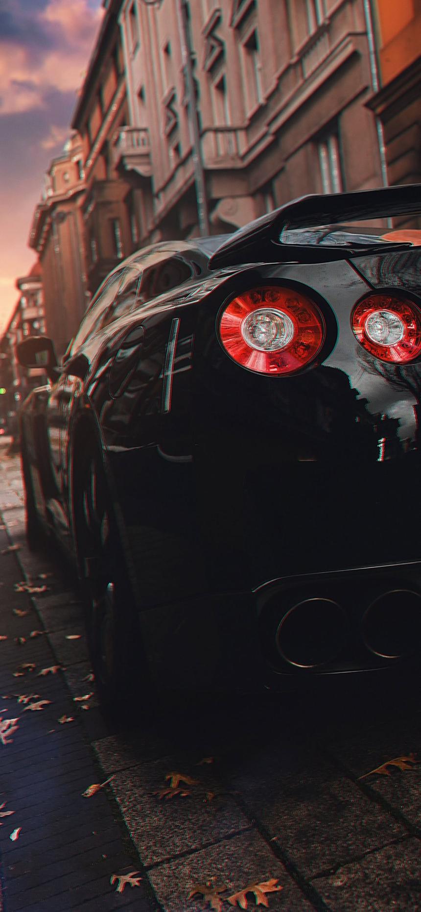 Black Supercar Street Aesthetic Wallpaper
