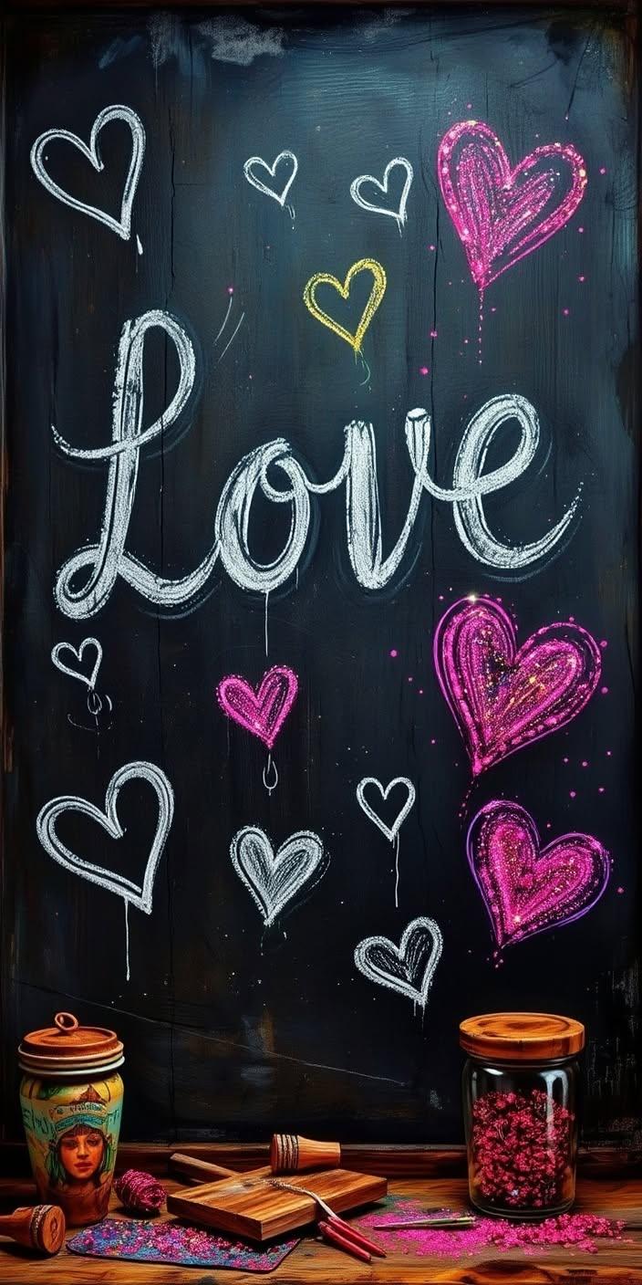 Love Hearts Chalkboard Wallpaper