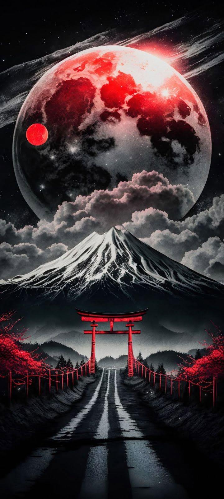 Red Moon Torii Gate Wallpaper