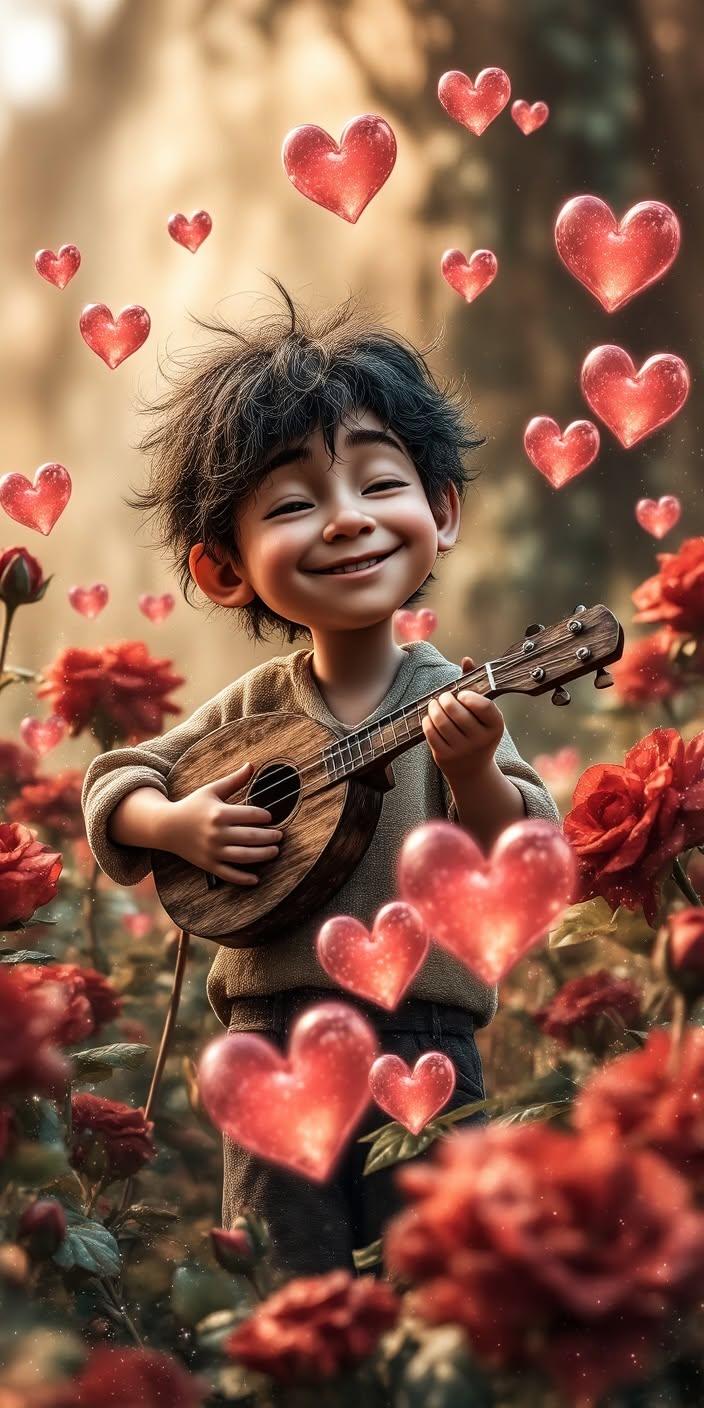 Cute Boy Playing Ukulele Wallpaper