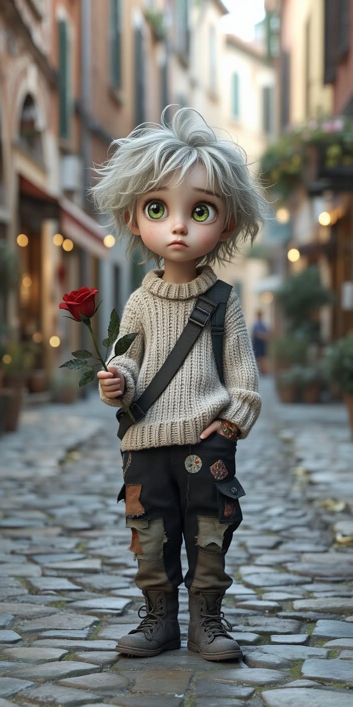 Cute Boy with Red Rose Wallpaper