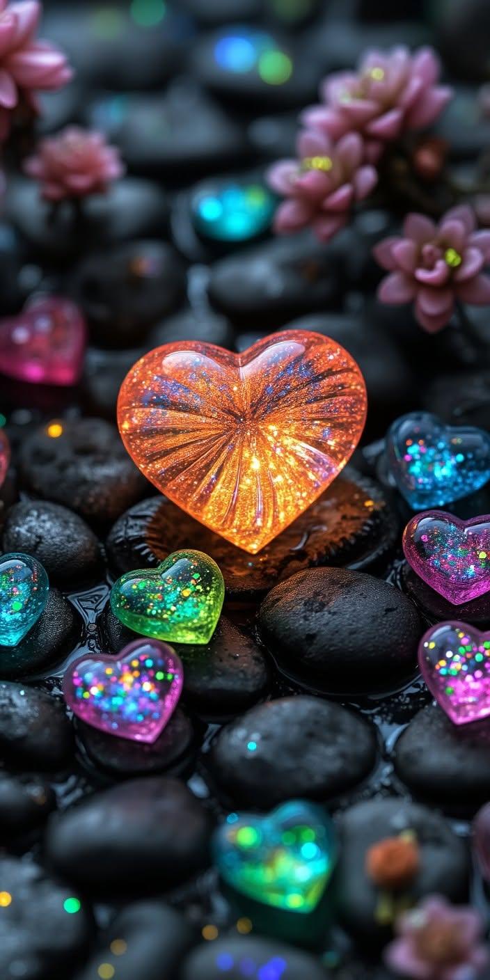 Glowing Crystal Hearts Wallpaper