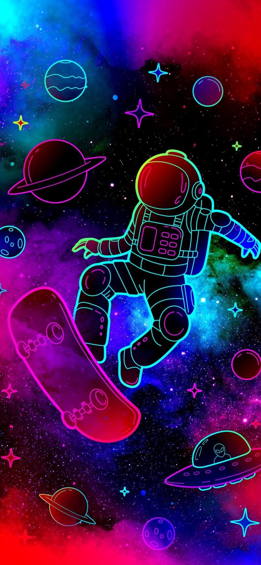 Neon Astronaut Skateboard Wallpaper