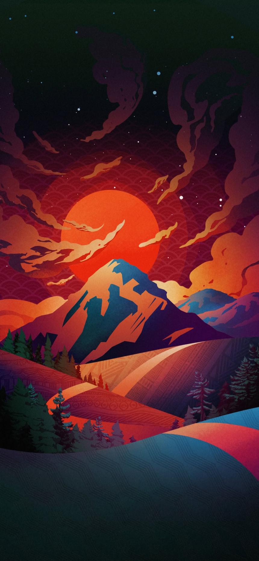 Sunset Mountain Landscape Art Wallpaper