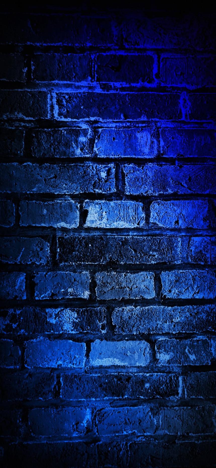 Blue Neon Brick Wall Wallpaper