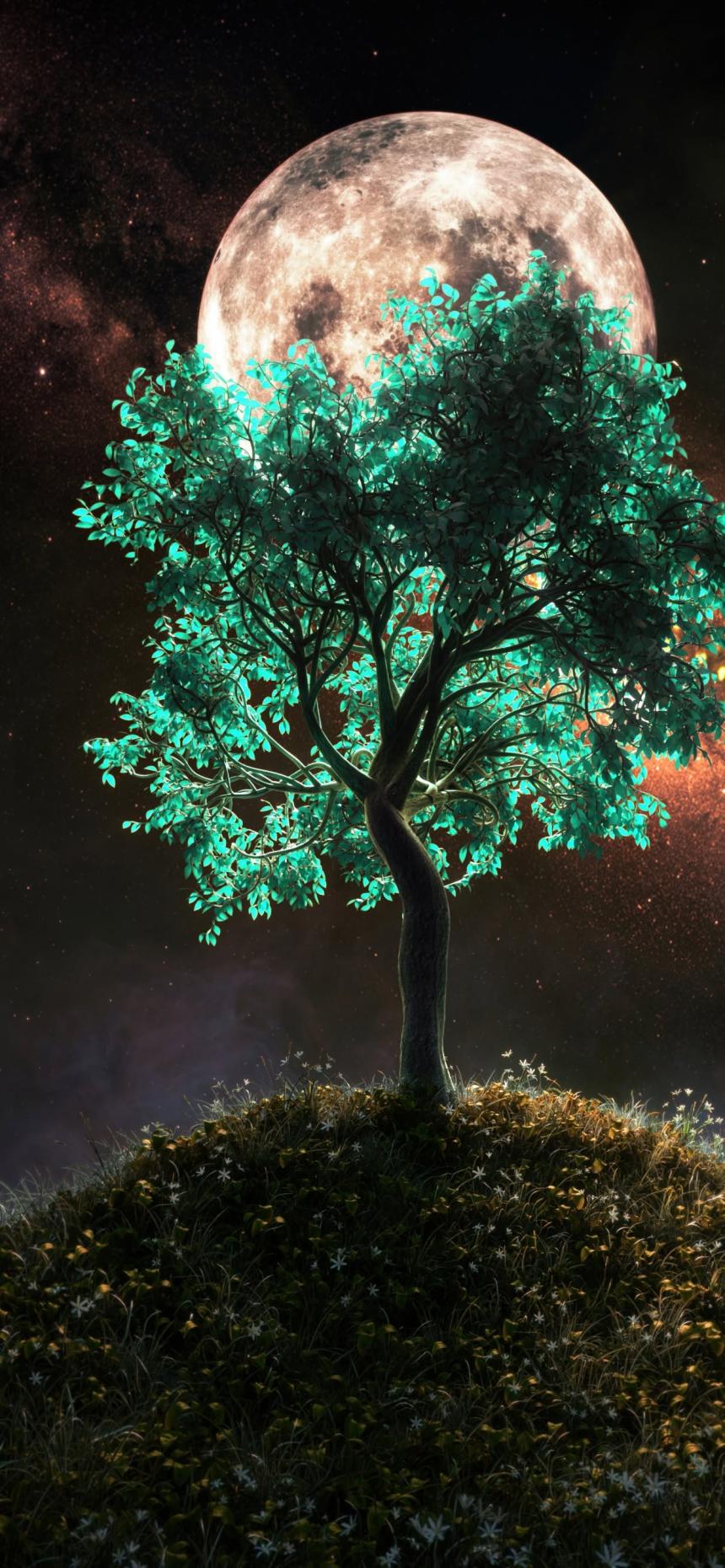 Moonlit Fantasy Tree Wallpaper