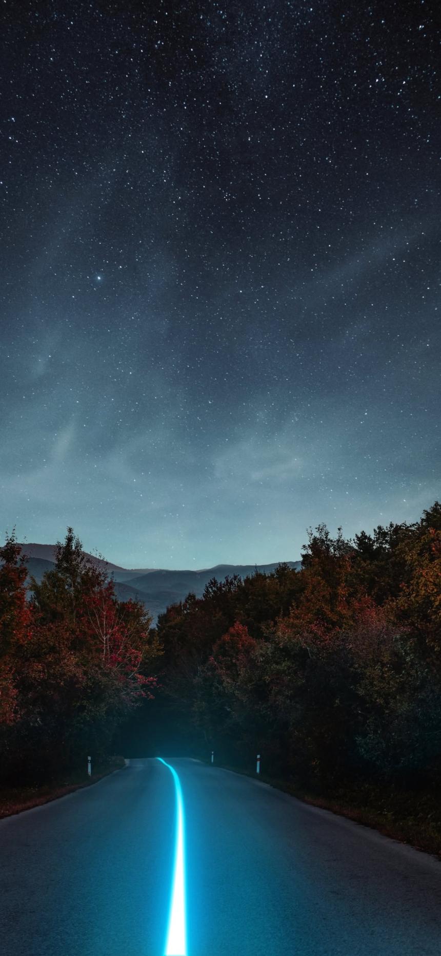 Neon Road Under Starry Sky Wallpaper