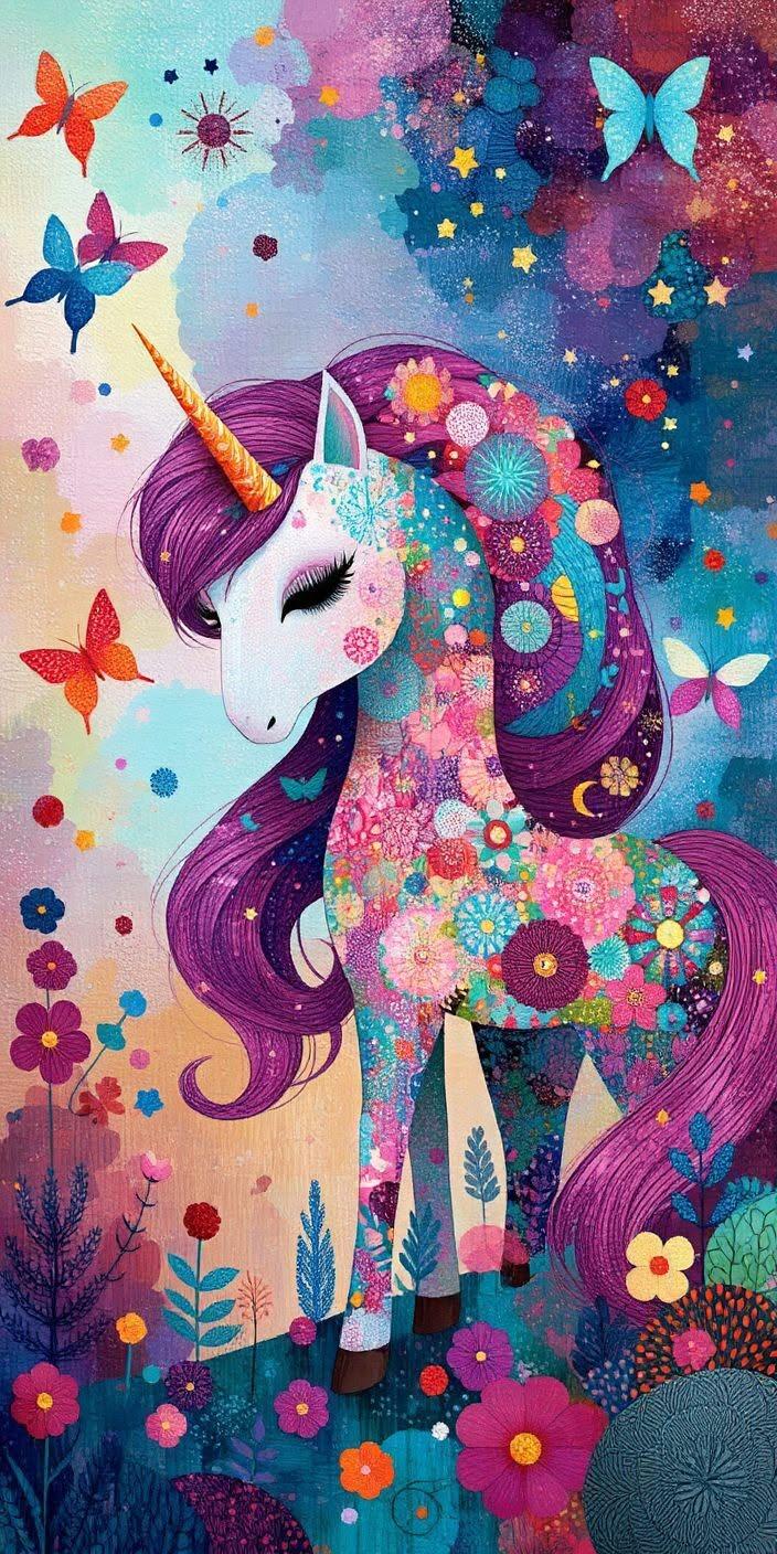 Colorful Floral Unicorn Wallpaper