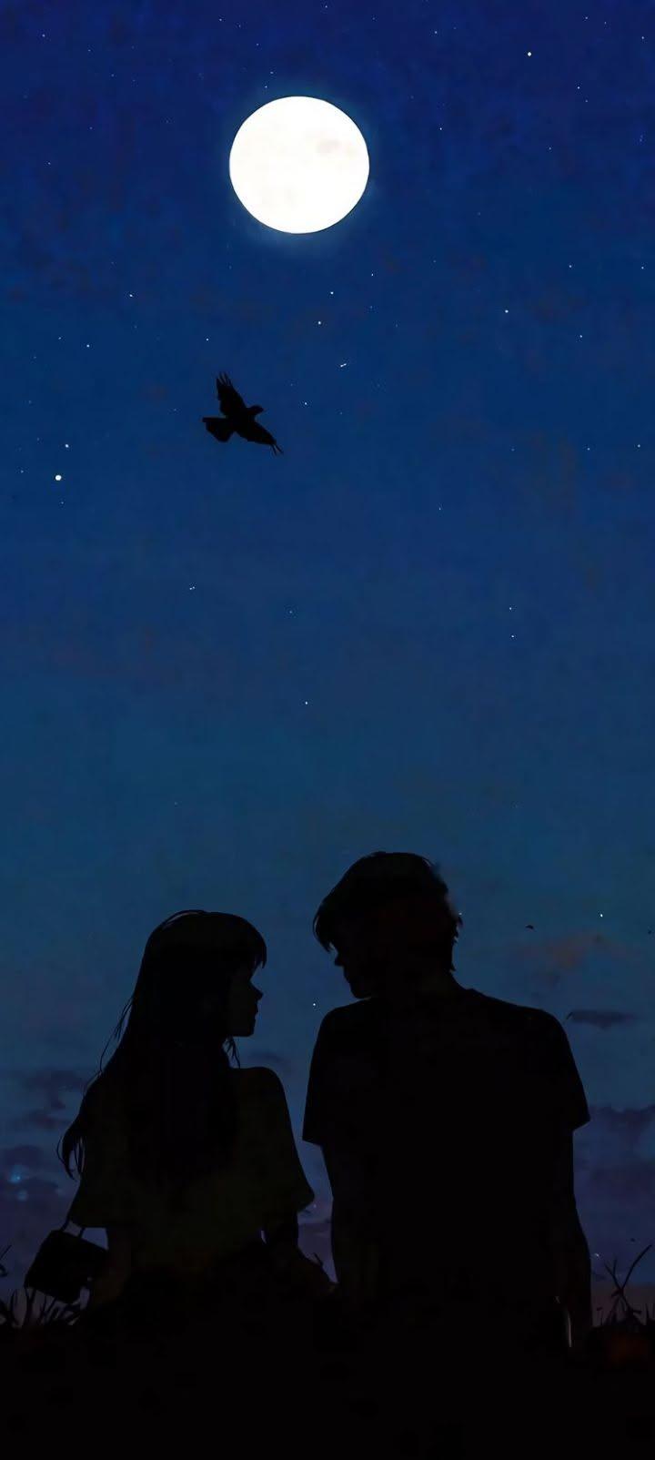 Moonlit Anime Couple Wallpaper