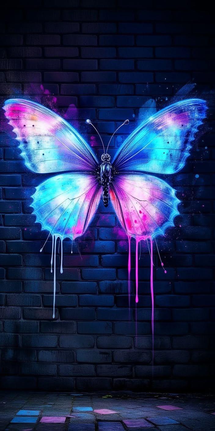 Neon Butterfly Graffiti Wallpaper