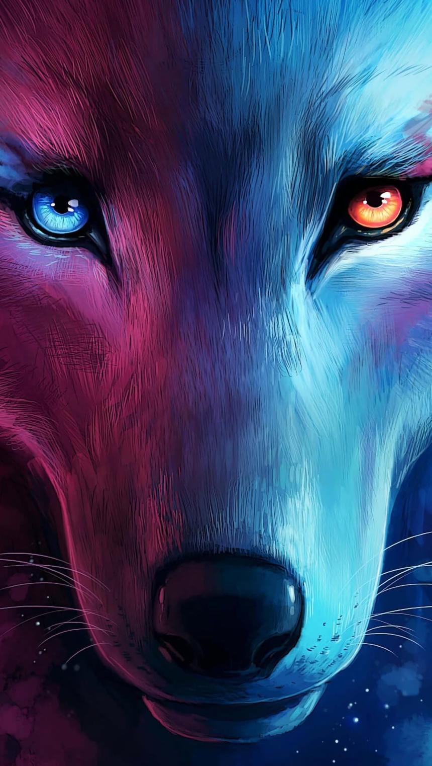 Dual-Eyed Arctic Wolf Wallpaper