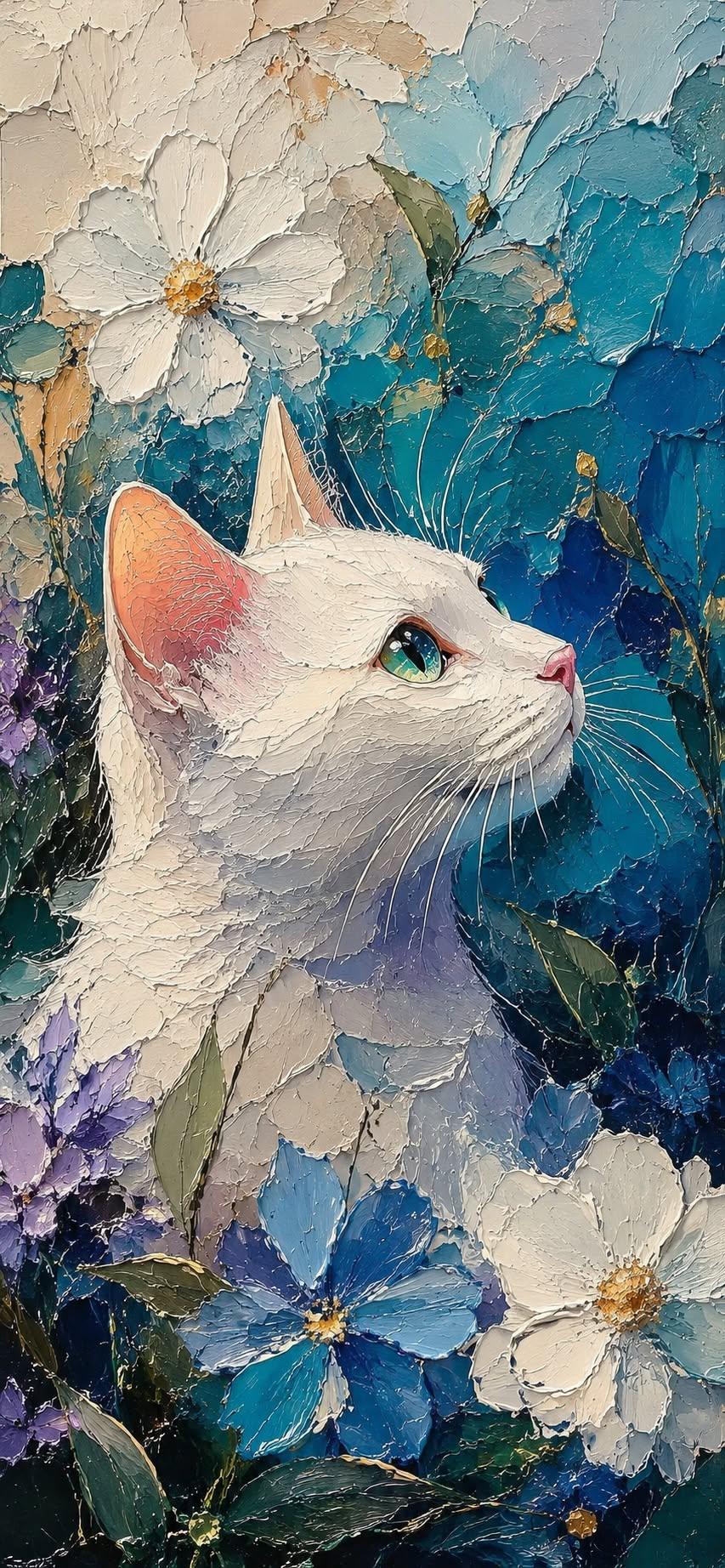 Stargazing White Cat Wallpaper