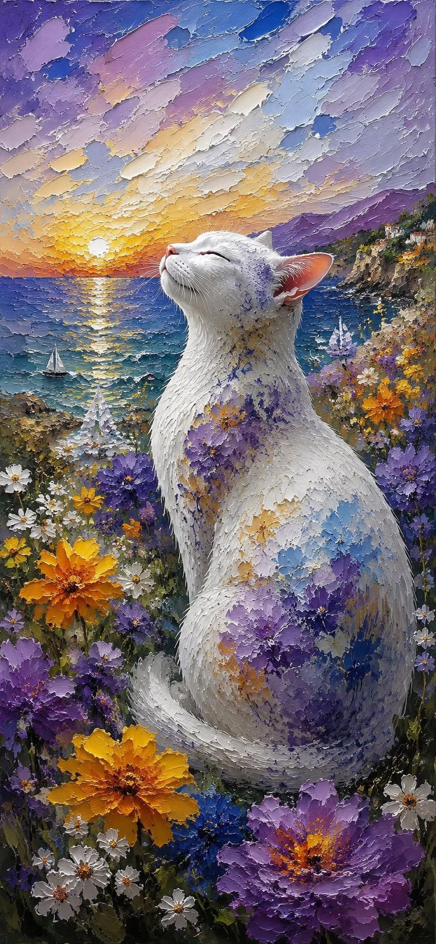 Serene Coastal Cat Wallpaper