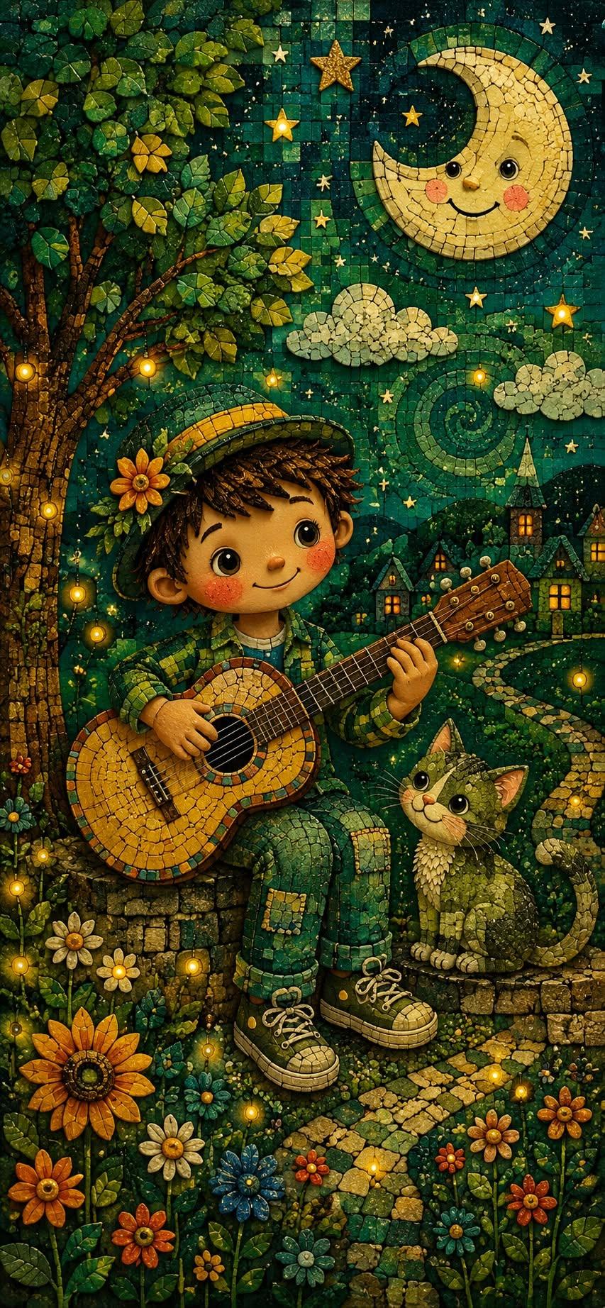 Whimsical Night Guitarist Wallpaper