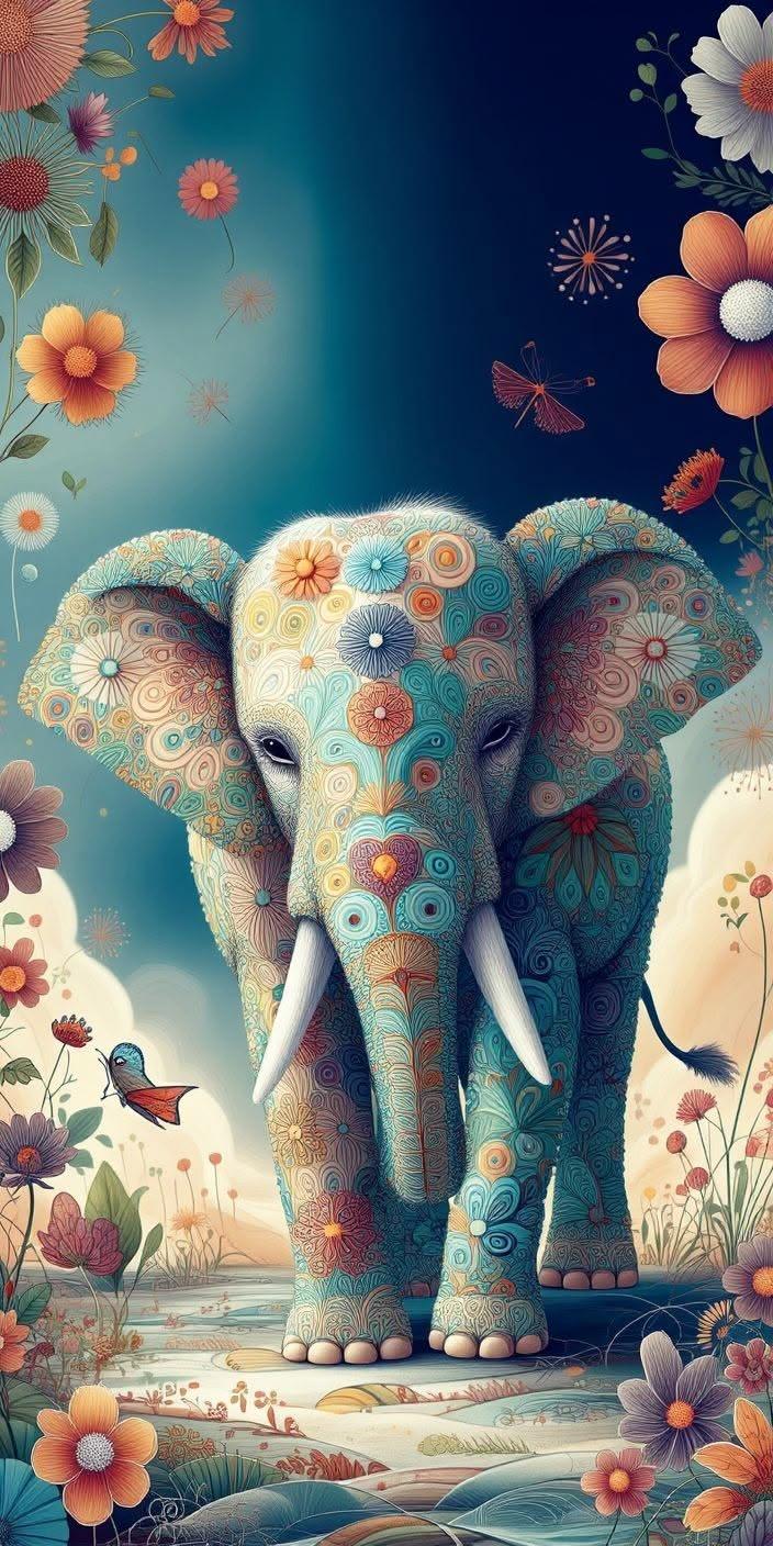 Dreamy Floral Elephant Wallpaper for iPhone