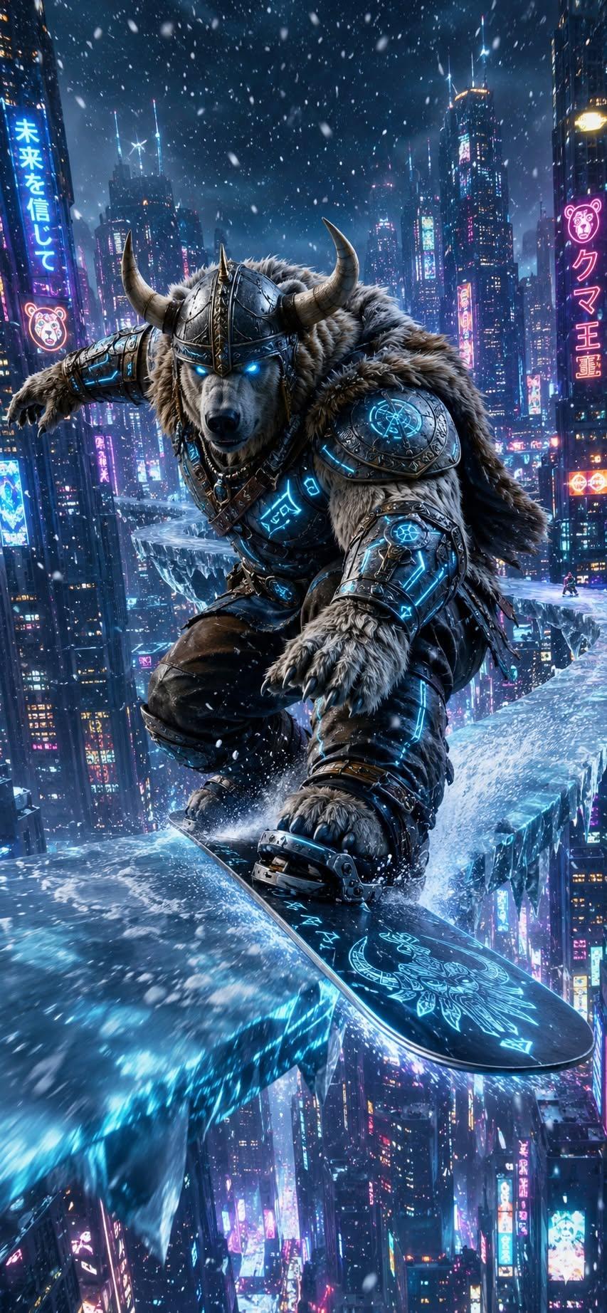 Cyber Viking Bear Snowboard Wallpaper