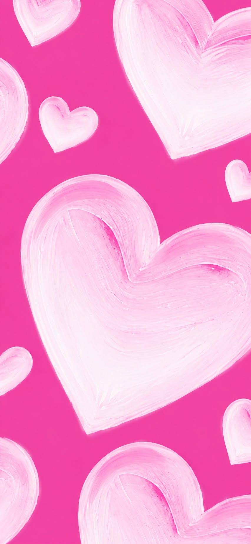 Pink heart wallpaper with painted pink and white hearts on hot pink background
