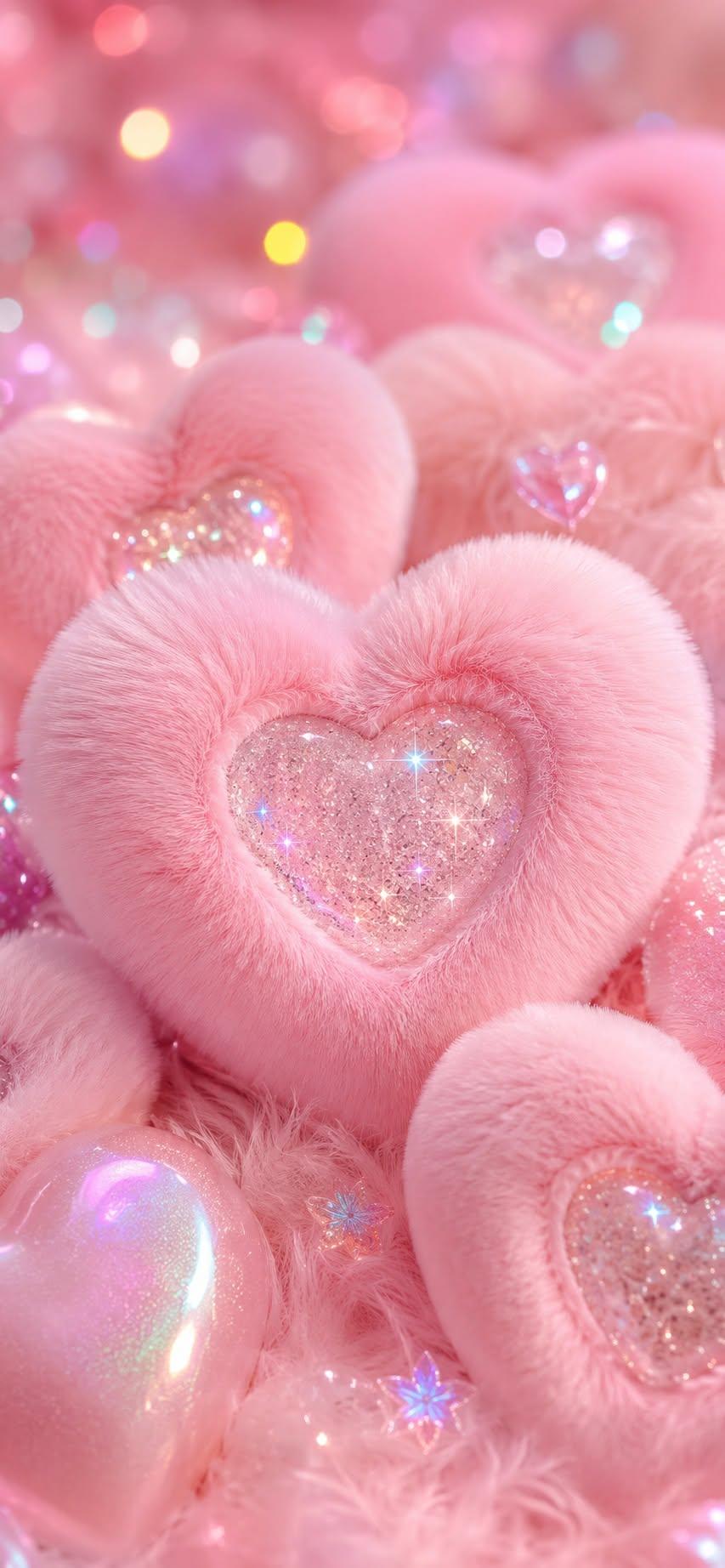 Fluffy pink glitter heart wallpaper for iPhone