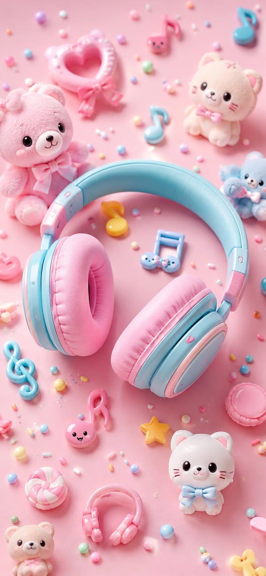 Kawaii headphones wallpaper - pastel candy aesthetic