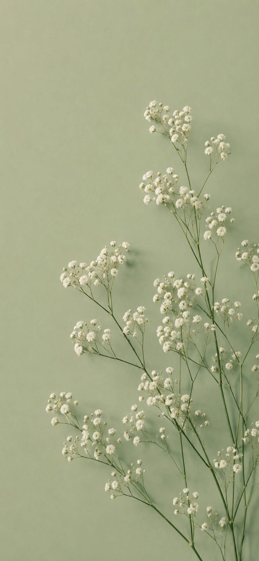 Baby's breath wallpaper on minimal sage green background