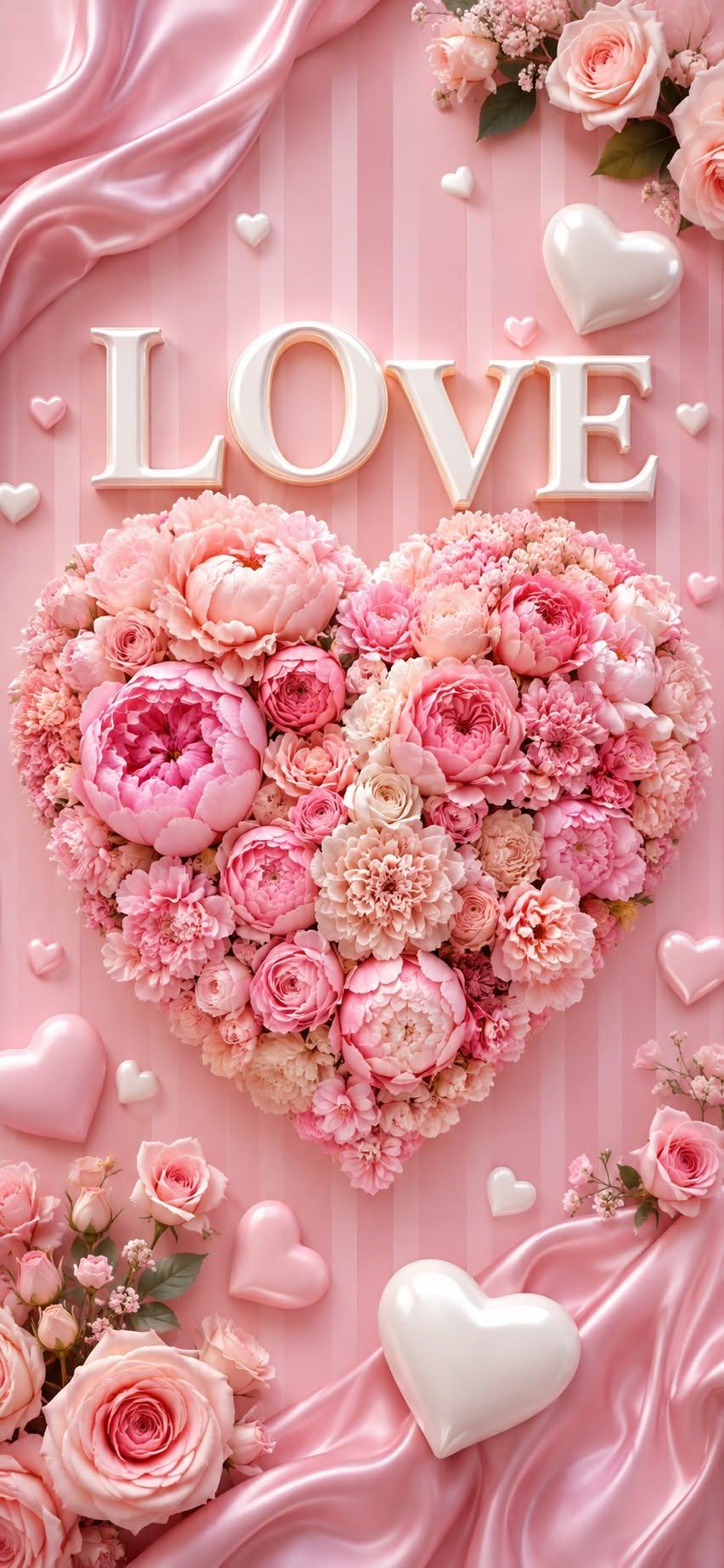Love wallpaper with heart made of pink roses