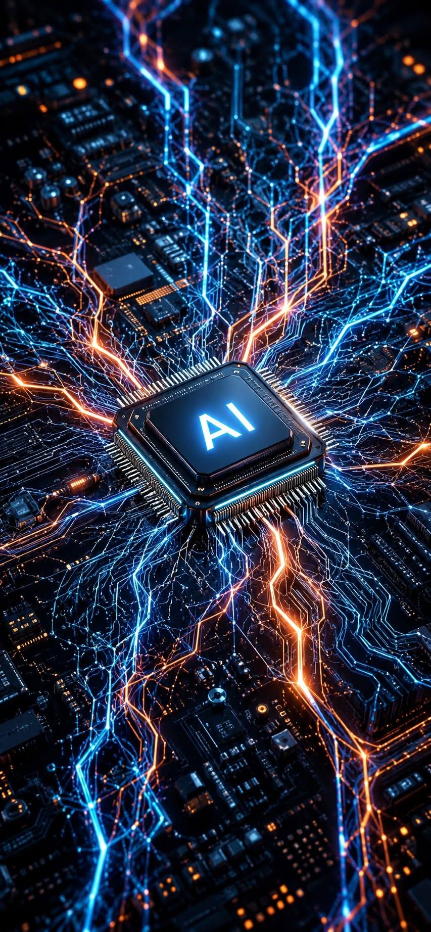 AI chip wallpaper with glowing electric circuit patterns