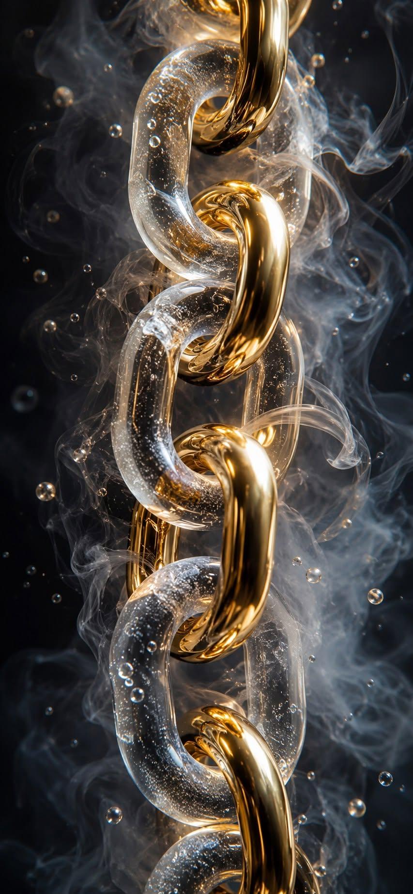 Gold chain wallpaper with glass links and smoke