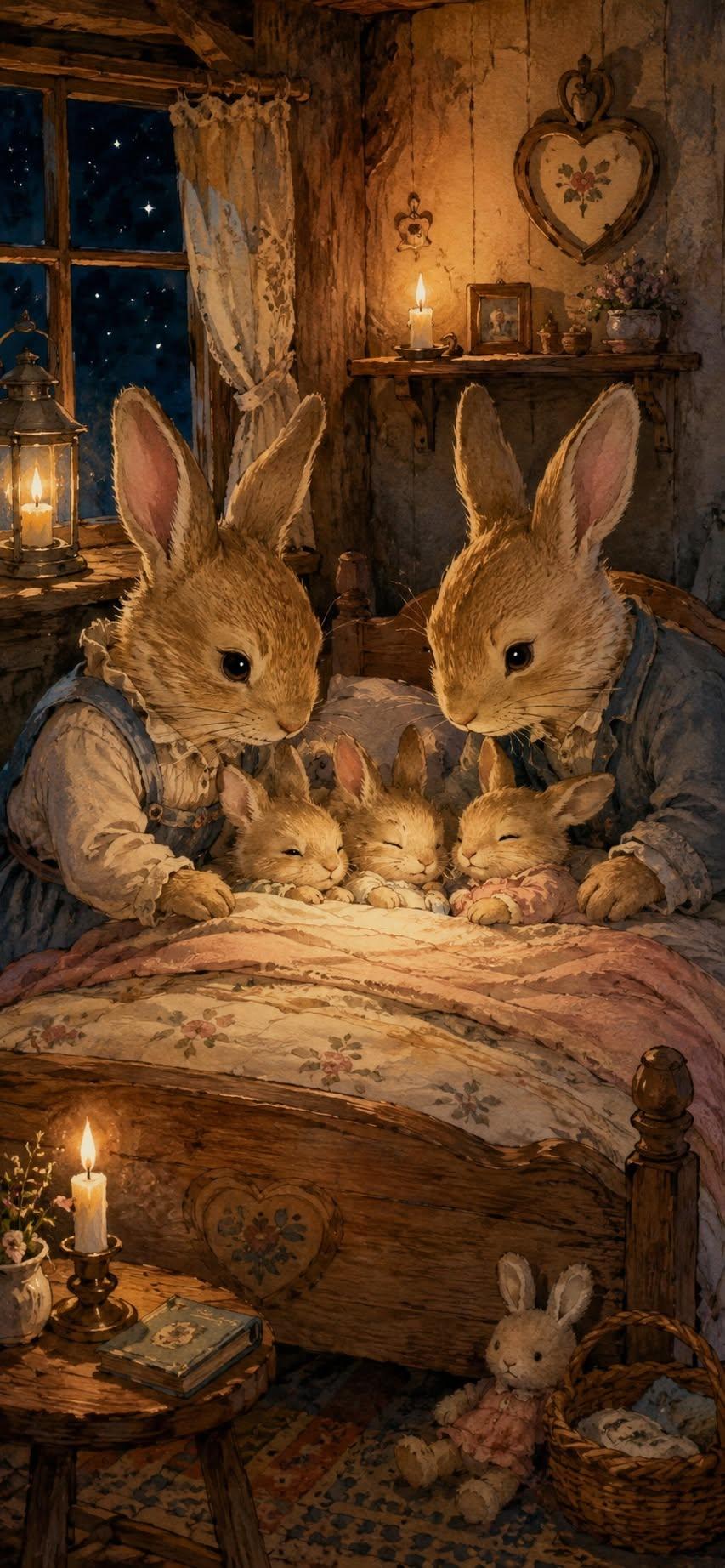 Cozy Bunny Family Wallpaper